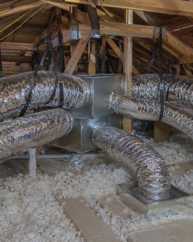 New insulated duct distribution system installed in an attic